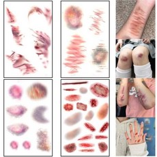 [4장 세트] 리얼 멍 상처 타투 스티커 할로윈 코스프레 분장용, 1세트, A+B+C+D디자인 / 8.5*14cm