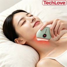 Tech Love 정품 천연옥 얼굴 괄사 갈바닉 마사지기 온열 LED 얼굴 리프팅 아이돌 슬림핏 뷰티디바이스, 그린, TechLove