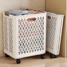 YAPOGI 접이식 대용량 이동식 세탁 빨래바구니 대형, 베이지대형, 1개