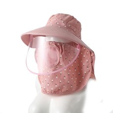 여성용 여름용 넓은챙 자외선차단 햇빛가리개 모자, 성인 56-58cm, 1개, 핑크 + 투명