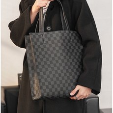 通懃 商務檔案袋 文件夾 A4紙 課本 購物 大容量 格子 豎款 簡易款 LQ7CGT01A, 1個, 黑色