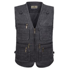 春秋戶外釣魚背心，爸爸多口袋薄款工裝馬甲，中老年男士登山耐磨多口袋背心