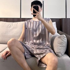 VEZRI 남성 여름 초슬림 초부드러운 아이스 실크 홈웨어 루즈핏 편안함 F88