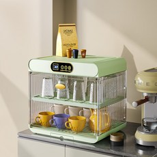桌面消毒杯架子收納置物架放玻璃杯防塵收納柜水杯碗筷殺菌烘干機奶油風家居小紅書爆款生活家居用品日用品抖音同款北歐風家居, 殺菌款-綠色
