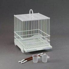 繡眼鳥籠 抽屜式塑鋼方籠 黃雀洗澡籠, 1個, 裸籠（ 送跳槓 碗 果叉）,白色