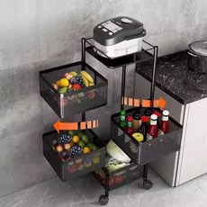 뜨개실 보관함 철제 이동식 정리대 선반 원형 트롤리 3단검정원형+높이조절, 3단 검정 원형+높이조절