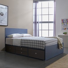 [케이컴퍼니본사] 이음일반헤드 더블 서랍침대세트(본넬양면매트리스), 네이비그레이