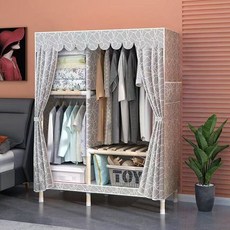 우드 조립식옷장 안방 간이옷장 커튼형비 키니옷장, 그레이