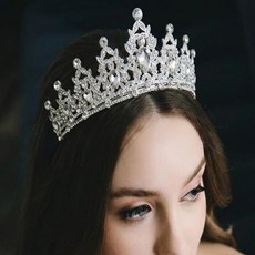 에이치지비 웨딩티아라 브라이덜 샤워 생일 왕관 머리띠, 1개, 실버