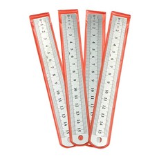 디엠몰 스텐 철자 양면 직자 눈금자 15cm, 4개, 실버