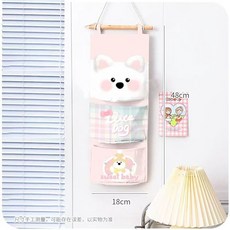 布藝收納袋可愛掛袋牆掛式宿舍臥室門後牆上懸掛布袋手機置物掛兜, 甜美小狗（3格）送掛鉤,升級加厚