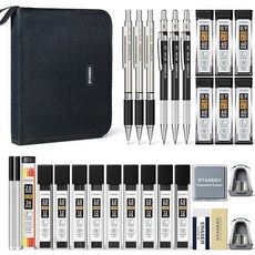 STAGEEK 캔버스 백이 있는 샤프 세트 30개 드로잉 연필 0.5 0.7 0.9MM 및 2MM 스케치 3개 심 리필 464개 포함 (6B 4B 2B HB 2H 4H, Canvas Bag