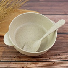 小麥秸稈兒童塑膠餐具套裝寶寶學吃飯碗嬰幼兒輔食防摔防燙米飯碗, 1個, 如圖所示1307, 米色