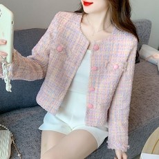여성용 데일리 캐주얼 핑크 트위드 숏 자켓 뉴타임즈 Women's Jacket 7J656