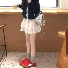 Yellwell여성 레이스 캉캉 미니 스커트 플레어 프릴 스커트LYT