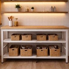 엔조이리빙 주방수납장 3단 주방 선반 작업대 보조테이블 전자레인지 수납장, 화이트+우드