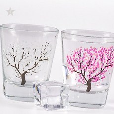 온도 감응 색상 변화 벚나무 꽃잎 무늬 투명 유리 소주 잔 캠핑 야외 음주 용품