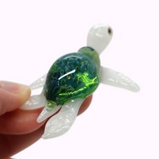 Sansukjai Turtle Sea 미니어처 작은 피규어 동물 손으로 불어 넣은 유리 아트 수집용 선물 홈 데코 (마블 그린 화이트), 마블 그린 화이트