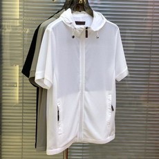 하계 반전 남성 아이스 실크 반팔 후디 스타일 유행 핫템 세련 멋진 티셔츠 자외선 차단 바람막이 후드티 반팔 자켓 점퍼 루즈핏