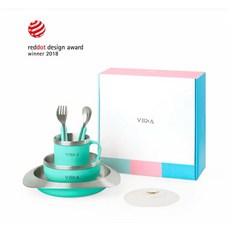 VIIDA SOUFFLÉ抗菌不鏽鋼餐具旗艦組 彌月/滿月禮盒 兒童餐具 不鏽鋼碗湯匙禮盒, 1個, 綠
