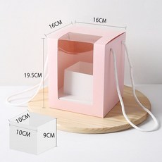 開窗方形手提花盒，單面開窗pvc透明方形手提折疊鮮花包裝永生花DIY花藝包裝盒禮物盒 (5個打包價), 小號粉色5個1包, 1個