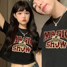 홍언목요 남녀공용 반팔티 여름 라운드 반팔 티셔츠 면티 커플룩 스쿨룩