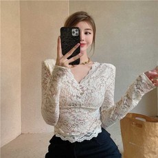 레이스 이너티 여름 티셔츠 시스루 레이어드 숏 크롭