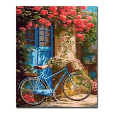 DIY캔버스페인팅 명화그리기 액자 그림 세트 유화 - 풍경 40x50, L148_넝쿨아래 자전거, 1개