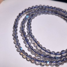 頂級超清透料全效應拉長石三圈手鍊，4mm乾淨體，藍暈彩光，天然水晶礦石, 1個