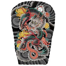 26년 신형 초대형 타투스티커 등판형 다리형 이레즈미 타투 사무라이 용, 1개, 초대형 401