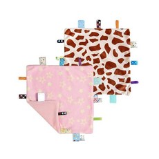 해외 CREVENT Tag Security 아기용 담요 남아용 부드럽고 작은 러비 아기 이불 감각 생일 베이비 샤워를 위한 훌륭한 선물 25.4 x 25.4cm10 10인치 8, Pink Star + Giraffe Dot.