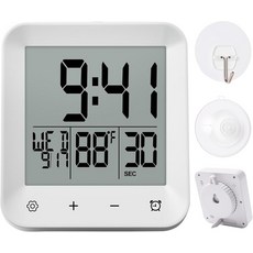 타이머가 있는 XINKORA 방수 샤워 시계 온도 날짜 및 요일 표시 욕실 벽 목욕용 배터리 작동 LCD 디지털 주방흰색, White