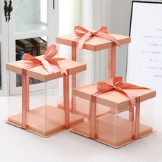 케이크 휴대용 디저트 컵케이크박스 투명케이크상자 생일기념 케이크포장 원형 직사각형 다층, 5세트, E_핑크 6인치 단면 22x22x16cm 5세트