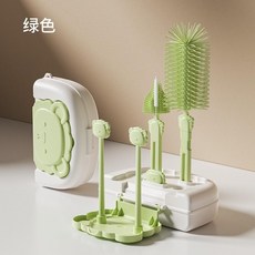 矽膠奶瓶刷奶嘴刷便攜清潔刷套裝 灰色 旅行瀝水架, 1個, 小獅子【綠色】便攜奶瓶刷套裝