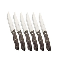 SanheKit 스테이크 나이프 세트 6/12피스 옵션 고탄소 스테인리스 스틸 폴리싱 나무 손잡이 풀 탱 디자인 13.5cm(5.3인치) 대형 사이즈 톱니 고기 칼, 6 PCS SET