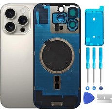 ABUSVEX 오리지널 뒷면 유리 커버 배터리 도어 교체 및 방수 테이프 아이폰 16 프로용 사전 설치된 카메라 프레임 모든 캐리어 수리 도구 (천연 티타늄 프로), 천연 티타늄