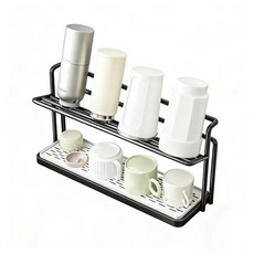 Alemon 컵건조대 주방컵정리대 컵정리대선반2단 두꺼운소재 물빠짐 트레이, 01블랙, 1개