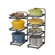 BRAND 多層鍋具收納架 廚房置物架 炒鍋湯鍋收納層架, 1個, 黑色, 4層