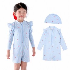 상상키즈 여아 프릴 스트라이프 올인원 수영복 비치웨어