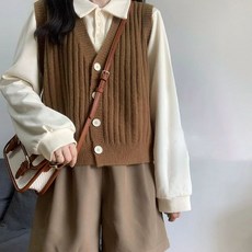 패딩 프레피 브레스트 레트로 트 겉옷 녹색 니트웨어 여성용 캐주얼 조끼 싱글 우아한