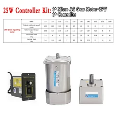 6W-90W 마이크로 AC 모터 110V 기어 속도 정방향 및 컨트롤러 CNC 포장 용 50/60hz 5RPM-1350RPM, 09 130rpm-(Ratio 1to10), 02 1PH-110V, 01 25W Controller Kit
