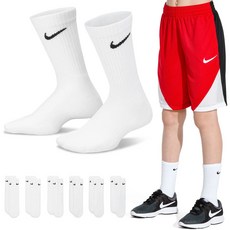 나이키 유소년 양말 SX6910-100 에브리데이 어린이용 쿠션 크루 삭스 6팩 키즈 런닝 축구 스포츠 등산, 색상:s_sn_sx6910_100 / 사이즈:24