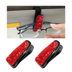 WEVDN 자동차 선바이저 여성용 클립 패션 홀더 선글라스 2개 행거 블링 안경 여아용, 레드