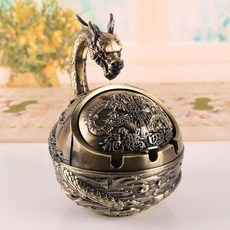 復古龍紋帶蓋菸灰缸 防風防灰飛 家用辦公室擺件, 十二生肖菸灰缸青古 - 龍, 1個