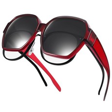 TINHAO 오버사이즈 선글라스 오버 글라스 남성용 여성용 UV400 보호 렌즈가 있는 편광 스퀘어 선글라스(블루 그레이 레오파드-블랙/비미러), 블랙, 레드