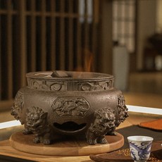 一心思賢 圍爐煮茶爐 炭火酒精燒水爐 茶室戶外明火煮茶器 鑄鐵耐高溫, 1個, 五獸碳爐