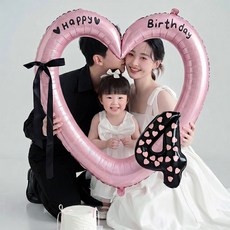 블링살롱 핑크 대형 하트 프레임 숫자 풍선 세트 리본 포함 생일 파티 감성 촬영소품, 1세트, 숫자4