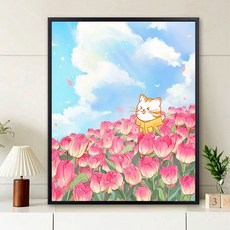 실십자수 꽃 프린트 십자수, 40x50, 유화 세트 내부프레임+붓+페인트, r0105 튤립