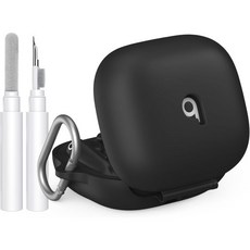 비츠 헤드폰 실리콘 커버 교체 스킨 보호캡 청소 키트와 카라비너가 포함된 비트 파워비츠 프로 2용 아하스타일 케이스 탑 로고 표시 2 2025와 호환되는 충격 방지 전체 보호, Beats Powerbeats Pro 2 (2025), Jet Black