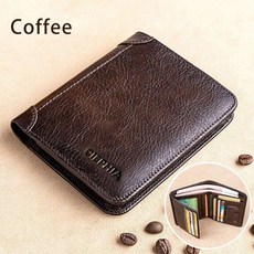 남성용 정품 가죽 RFID 카드보호 지갑 빈티지 얇은 짧은 다기능 ID 신용카드 홀더 선물용, B Coffee, 1개